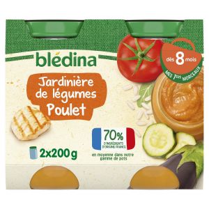 Blédina Petits pots pour bébé - Jardinière De Légumes Poulet - 70% d'ingrédients Français - Dès 8 mois - 12 pots de 200g