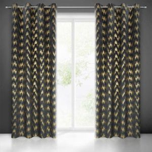 Eurofirany Chill Rideau en Velours, Noir avec Motif à Paillettes dorées, œillets, en Velours, Opaque, Magnifique, élégant, à Motifs, Moderne, pour Salon, Chambre à Coucher, 140 x 250 cm
