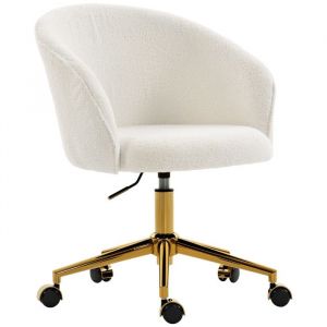 Homcom Chaise de bureau - si&egrave;ge pivotante, hauteur r&eacute;glable - pi&egrave;tement acier dor&eacute; - polaire Teddy - 58,5x60x86cm - cr&egrave;me