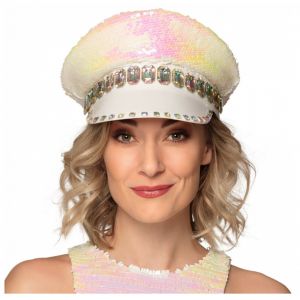 Boland Casquette &agrave; sequins r&eacute;versibles nacre et blanc adulte - Couleur Blanc - Taille Taille Unique