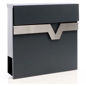 Xpotool - Boîte aux lettres murale ou sur pied design & Porte-journaux V60, Verrouillable, Gris anthracite, Acier, 370 x 105 x 370 mm, Amortisseur