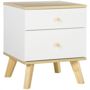 Homcom Table de chevet avec 2 tiroirs scandinave blanc et effet bois - dim. 40L x 40l x 49H cm