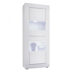 OTELLO - Vitrine 2 Portes Finition Blanc Laqu&eacute; Weiss avec Leds