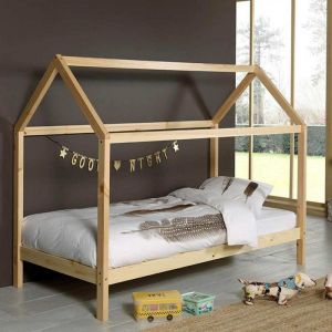 Image de Pack Lit Cabane Enfant & Matelas "Dallas" 90x200cm Naturel