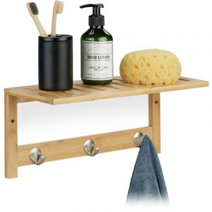 Relaxdays Tagère murale crochets, bambou, HxLxP: 18x37,5x16 cm, accroche-serviettes, portemanteau, 3 patères, nature