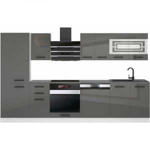 Belini Cuisine Equipee Complete Cindy Muebles de Cuisine Complets - 300 cm. Cuisine Complete sans Plan de Travail, Argent très Brillant