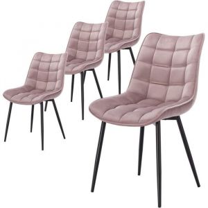 Lot de 4 Chaises de salle &agrave; manger. Chaise de cuisine scandinaves en velours. Pieds en m&eacute;tal. Rose - Woltu
