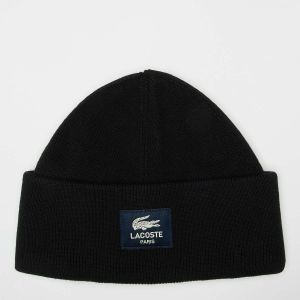 Lacoste Woven Label Beanie Unisex Bonnets noir Taille ONE SIZE Accessoires - Couleur noir - Taille ONE SIZE