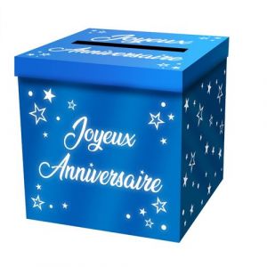 Urne carton cagnotte anniversaire 20cm bleu - g&eacute;n&eacute;rique urne24bl
