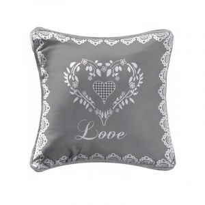 Image de Homemaison Coussin Déco Coeur "Home Love" 40x40cm Gris