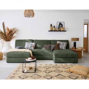 Jasper - canap&eacute; panoramique modulable - en velours c&ocirc;tel&eacute; grosses c&ocirc;tes - Vert