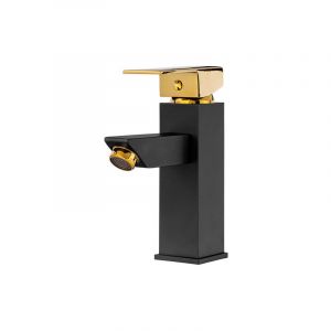 Desconocido SILLA Mitigeur lavabo retro bec haut en Laiton, économie d'eau, Noir/Doré