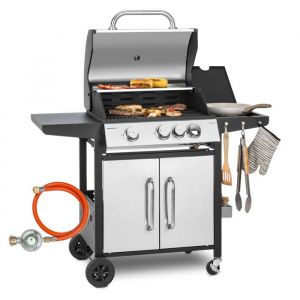 Klarstein Barbecue Gaz Camping avec 4 Brûleurs à Gaz, Plancha au Gaz de 13.5 kW, Gril à Gaz en Acier Inoxydable, bbq Feu a Gaz, Plancha Gaz Inox,
