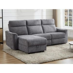 Vente-unique - Canapé d'angle gauche relax électrique avec rangements en tissu gris chiné morozel