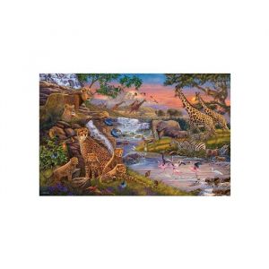 Image de Ravensburger Puzzle adulte : animaux sauvages dans la savane : lion z&egrave;bres el&eacute;phants gu&eacute;pards girafes 3000 pieces - 1 carte animaux