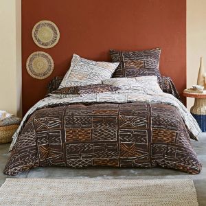 Housse de couette double face en coton marron TISSAGE