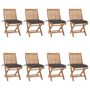 VidaXL Chaises pliables de jardin avec coussins 8 pcs Teck solide Anthracite
