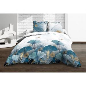 Le linge de Jules 220x240 - Ginko Bleu Housse de Couette 220x240 + 2 taies - Pur Coton 57 Fils - Ginko Bleu