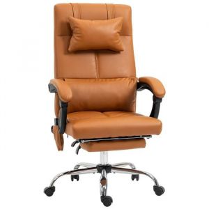 Vinsetto - Fauteuil de bureau direction massant hauteur réglable dossier inclinable repose-pied intégré revêtement synthétique camel - Gris