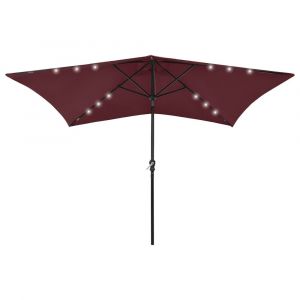Parasol avec led et mât en acier 2 x 3 m rouge bordeaux 02_0008069