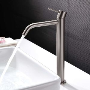 Mitigeur de lavabo bec haut nickel brossé PVD Inox S304 série Promise