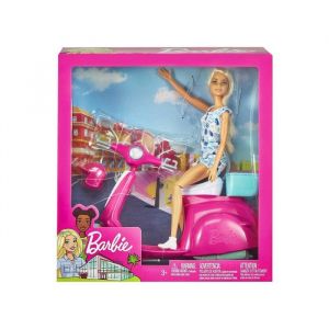 Coffret pour barbie scooter et casque et 1 poupée - set poupée mannequin et 1 carte - jouet fille