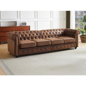 Canapé 4 places en microfibre aspect cuir vieilli CHESTERFIELD