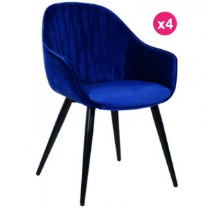 Image de Kosyform Lot De 4 Fauteuils Repas Velours Noir Avec Piétement Métal Bleu Kari