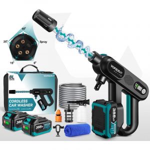 Nettoyeur haute pression électrique 5 en 1, pression 150 bars, écran de réglage LED, avec flexible 5m, nettoyeur haute pression portable de haute qualité avec 2 Batterie