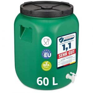 Garronda 60L Fût Plastique Alimentaire avec Robinet – Récupérateur d'Eau Sans BPA pour Eau, Fermentation, Croquettes, Choucroute GD-0142