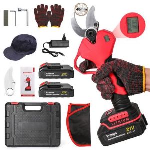Sécateur Électrique Sans Fil PRUMYA 900W 40mm Affichage LED avec 2 Batteries 36V 7500mAh et Lame de Rechange et Sac à Dos