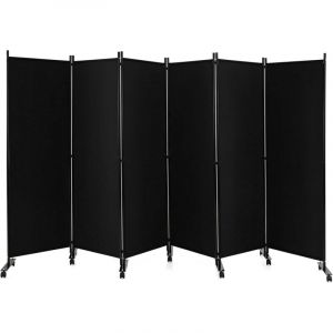Goplus - Paravent Séparation Pliant avec Roulettes-Cadre en Métal-Idéal pour Maison,Bureau,Hôpital,335x172CM,6 Panneaux,Noir