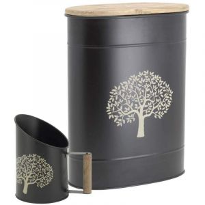 Aubry Gaspard Tabouret et seau à pellets avec pelle Arbre Métal noir Arbre