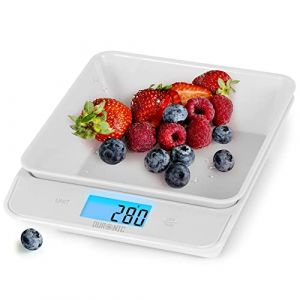Duronic KS100 WH Balance de Cuisine d'une capacité de 5 kg | Bol de 1.2 L | 4 capteurs précis | Large écran rétroéclairé | Fonction TARE | Idéale pour la pâtisserie ou comme balance postale | Blanc