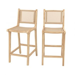 Chaise pour îlot central en teck et cannage rotin 66,5 cm (lot de 2) - KYLA