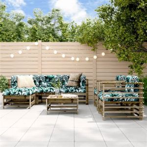 VidaXL Salon de Jardin avec Coussins 7 pcs, Canap&eacute;s avec Dossier et Accoudoir, Ensemble de Meubles avec Table Basse Patio Terrasse, Bois de Pin Impr&eacute;gn&eacute; 3185842