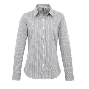 Premier Microcheck - Chemise à manches longues - Femme (L) (Noir/Blanc) - UTRW5523