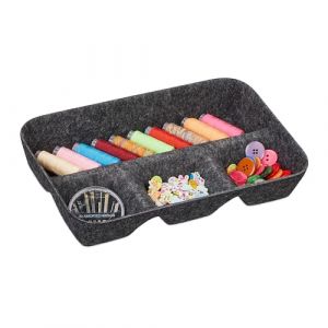 Relaxdays Organiseur de tiroir, Rangement pour Bureau, HxLxP : 5,5 x 29,5 x 19 cm, 4 Compartiments, Feutre, Gris foncé