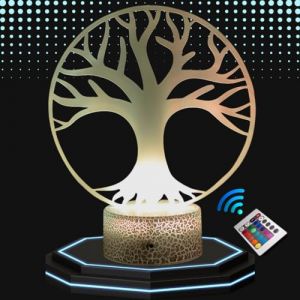 Lampe de Chevet 3D Led Arbre de vie - Veilleuse Changement de Couleurs - Luminaire PERSONNALISE Tactile Bureau et Chambre Enfant - Eclairage d’Ambiance - Idée Cadeau Anniversaire et Noël