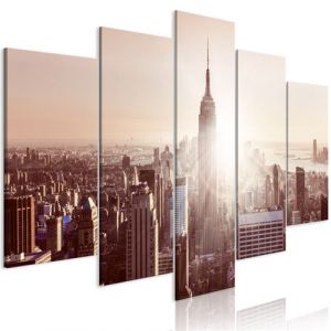 Artgeist Tableau - Sun over Manhattan (5 Parts) Wide Brown 200x100