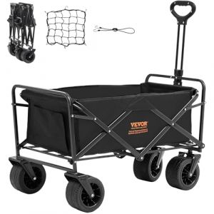 VEVOR Chariot Pliable, Chariot de Plage de 3 Pieds Cubes avec Roues Tout Terrain, Chariot Pliable Robuste, capacité de Poids de 350 LB Porte-Boissons, Chariot de Sport pour Camping, Shopping, Jardin
