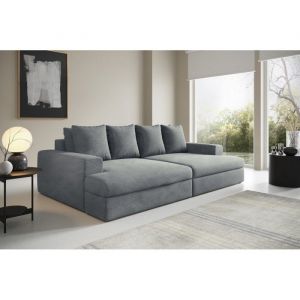 Meublesline Canapé droit 4 places caldero avec double méridienne - assise profonde - velours côtelé Gris Clair