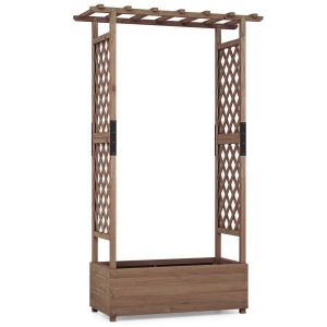 Parterre de fleurs surélevé Coast avec grille Rank et toit suspendu, jardinière pour plantes grimpantes et paniers suspendus, marron, 110 x 44 x 182 cm