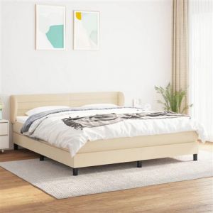 VidaXL Sommier &agrave; Lattes de Lit avec Matelas, Lit Rembourr&eacute;, Lit Double, Lit Adulte de Chambre &agrave; Coucher Int&eacute;rieur, Moderne, Cr&egrave;me 160x200 cm Tissu