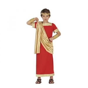 FIESTAS GUIRCA Déguisement du puissant empereur romain pour garçons – Toge romaine d'Auguste rouge et or – Costume du dieu grec pour enfants – Garçons âgés de 7 à 9 ans