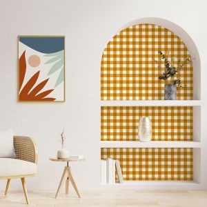 Papier peint raccordable - Vichy - Orange - intissé : 150g/m² - 4 lés : 192x270cm