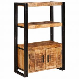 VidaXL Biblioth&egrave;que Avec Portes Bois De Mangue Massif Brut Et M&eacute;tal