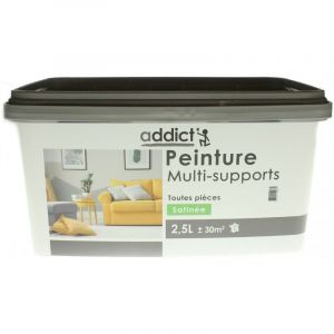 Addict PEINTURE ACRYLIQUE SATIN MULTI SUPPORT 2.5L COULEUR GRIS CENDRE DECORATION CHAMBRE SEJOUR