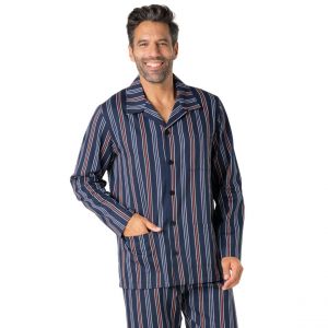Eminence Pyjama long droit ouvert homme Popeline multicolore en coton
