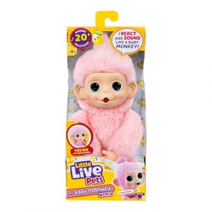 Little Live Pets Baby Monkey Minis, Luna Lemon, Interactif, + de 20 Sons et r&eacute;actions, Rose, Doux, 18,8 cm, R&eacute;aliste, Nourris-la, Occupe-toi d'elle, Mains et Pieds Qui s'agrippent, 3 &agrave; Collectionner